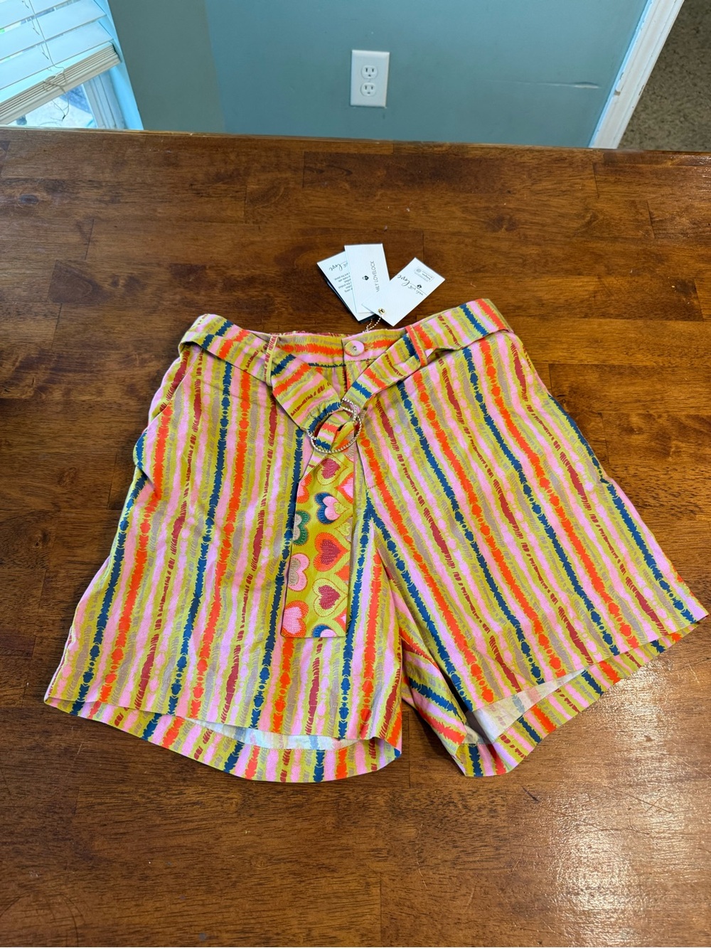 NWT Emily Lovelock Mia Love Striped High-Waist Women’s Shorts Heart Accent XS